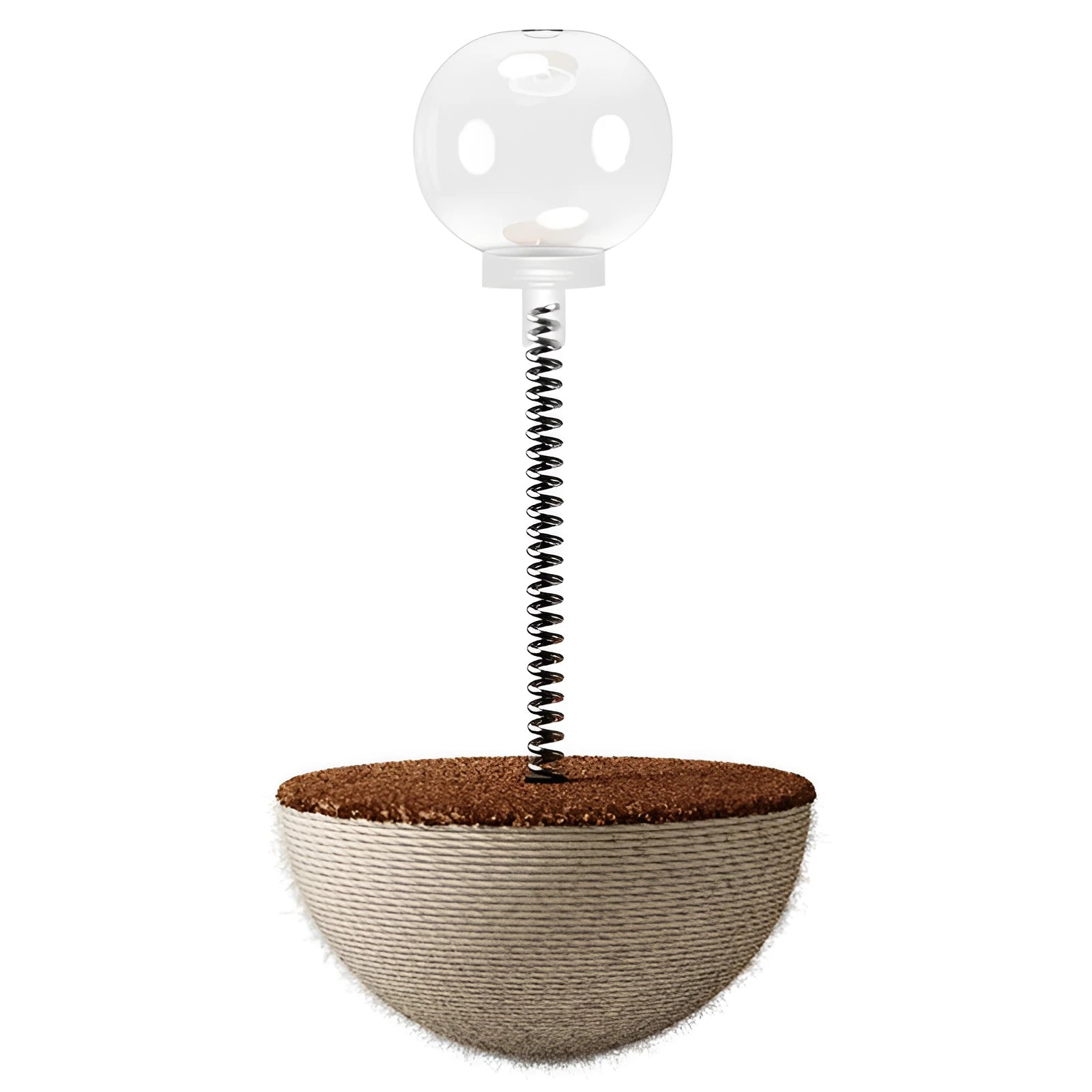 Auto-balancing cat slow feeder toy with rope and PP plastic construction for interactive feeding