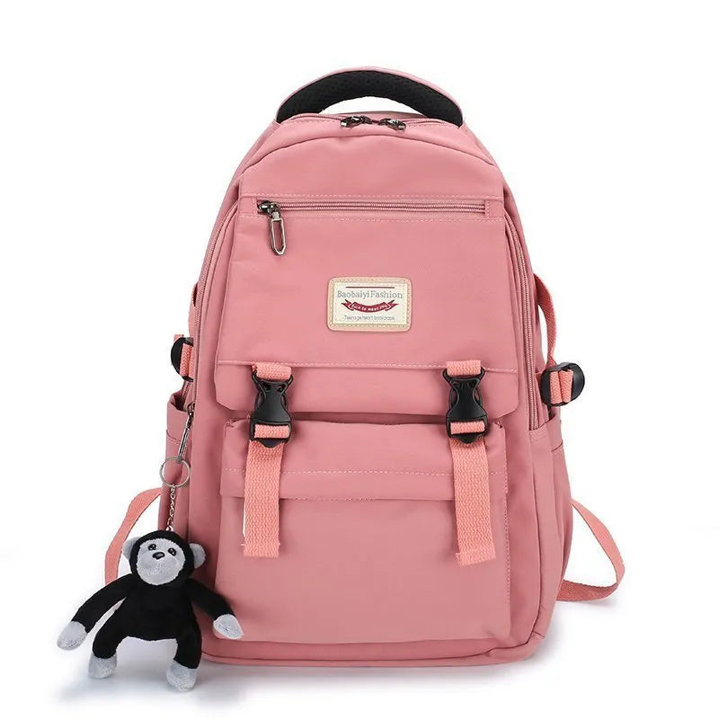 PVC student backpack with three-dimensional pocket, lace detail, available in six colours