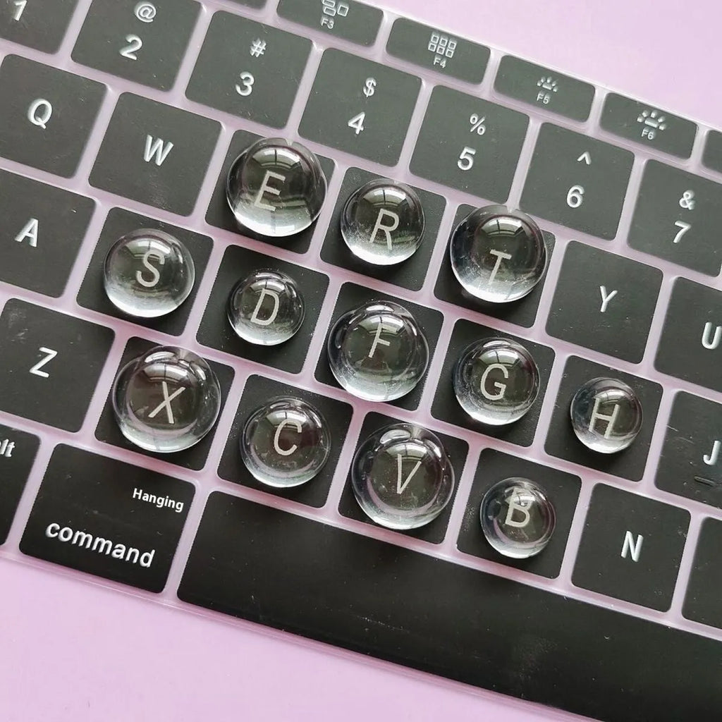 Crystal glass ball keyboard stickers in 12x6mm and 16x8mm round PVC sizes with self-adhesive backing