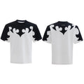 Men's grey loose fit cotton shirt with burnt flower stitching and rhinestone details on the front.