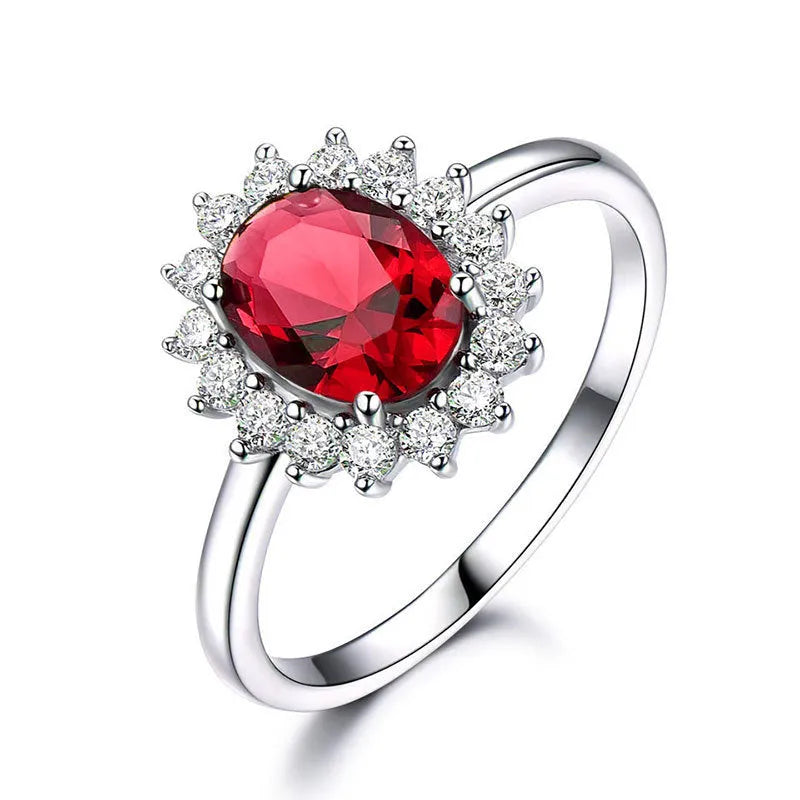 Blue moissanite women's ring with electroplated copper floral design and inlaid zirconium details