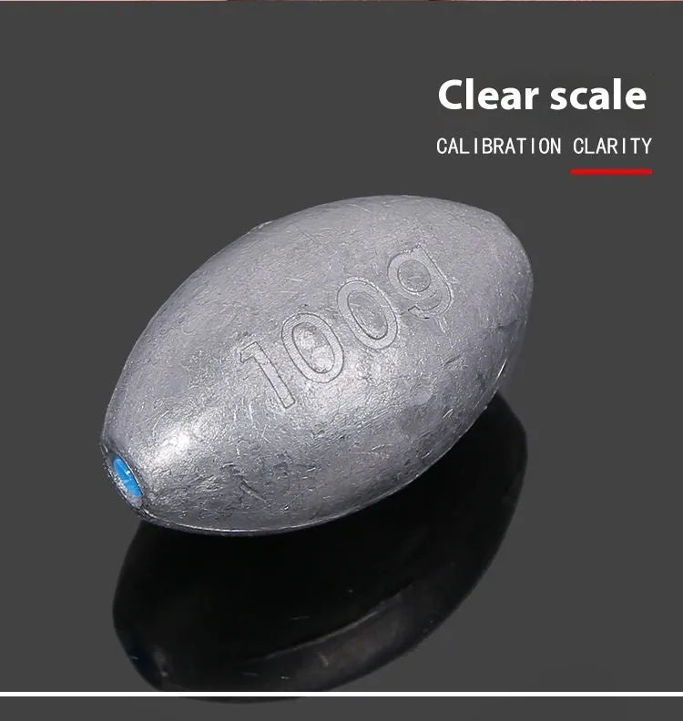 Tongxin Sinker olive pendant fishing weight with rugby shape and scale texture, weights from 10g to 150g.