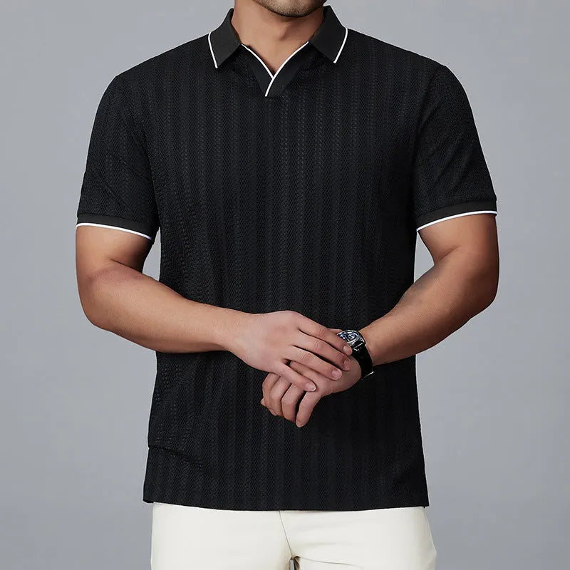 Men's nylon short-sleeved polo shirt in loose fit available in white, black and orange colours