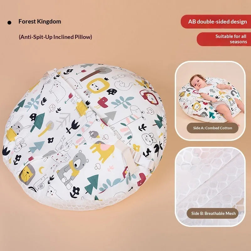 Cartoon print inclined anti-spit-up pillow for infants 1-3 years, pearl cotton filling, eight colours