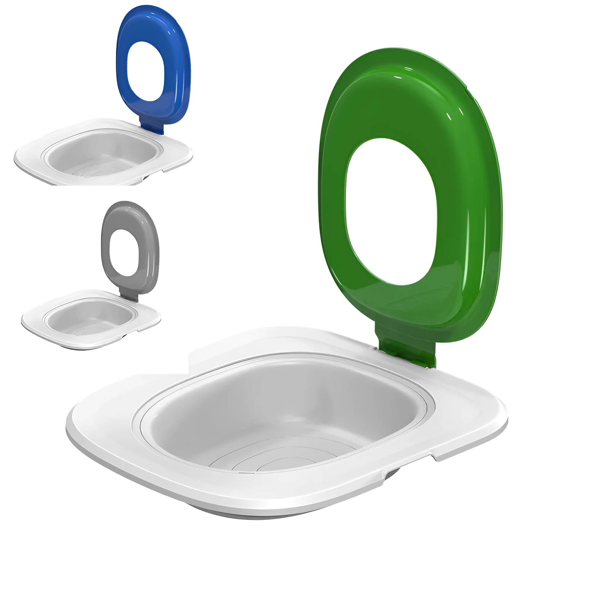 Fifth generation cat toilet trainer mat in blue, grey or green colour, made from ABS plastic.