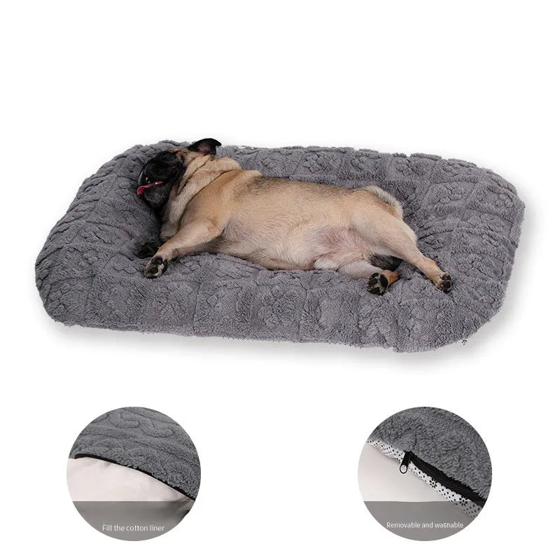 Flannel pet bed soft plush sofa in grey with thick cushion for dogs and cats