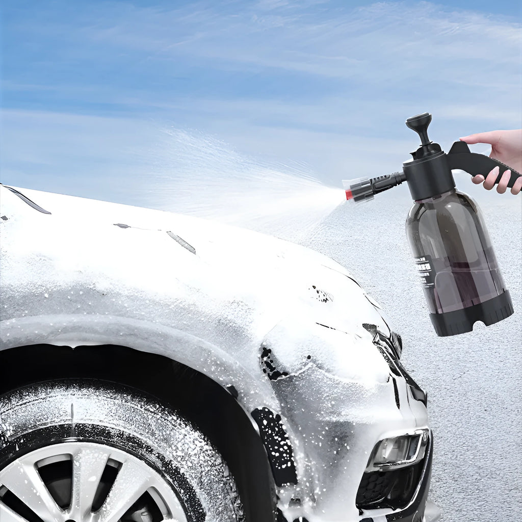 Black 2L foam watering can sprayer with ergonomic handle and adjustable nozzle for garden and car cleaning