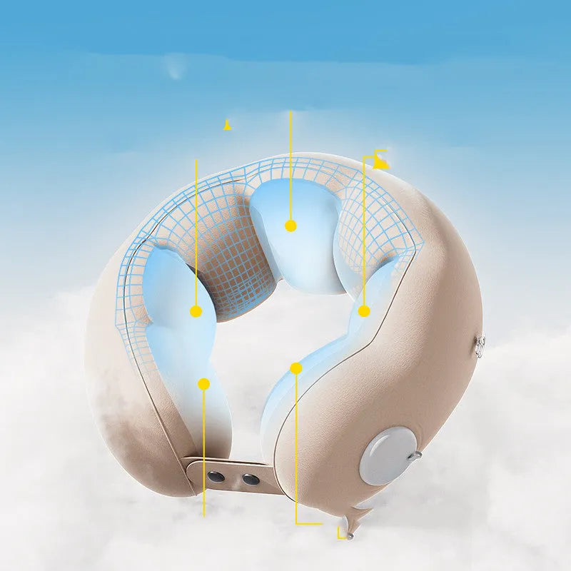 Inflatable U-shaped travel neck pillow with cartoon cloud bubble pattern