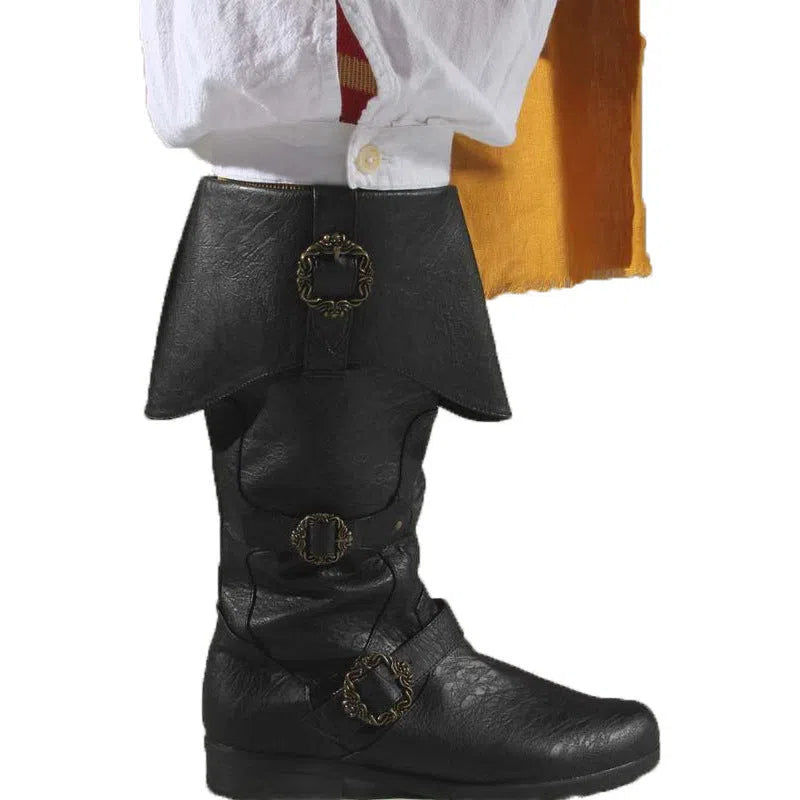 Medieval Renaissance cosplay boots with chunky heel, high shaft, and slip-on style in black, dark brown, or tan