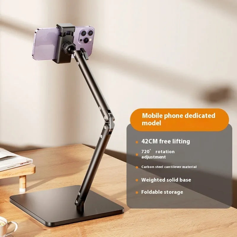 Alloy mobile phone desktop bracket with adjustable arms and remote control for live streaming