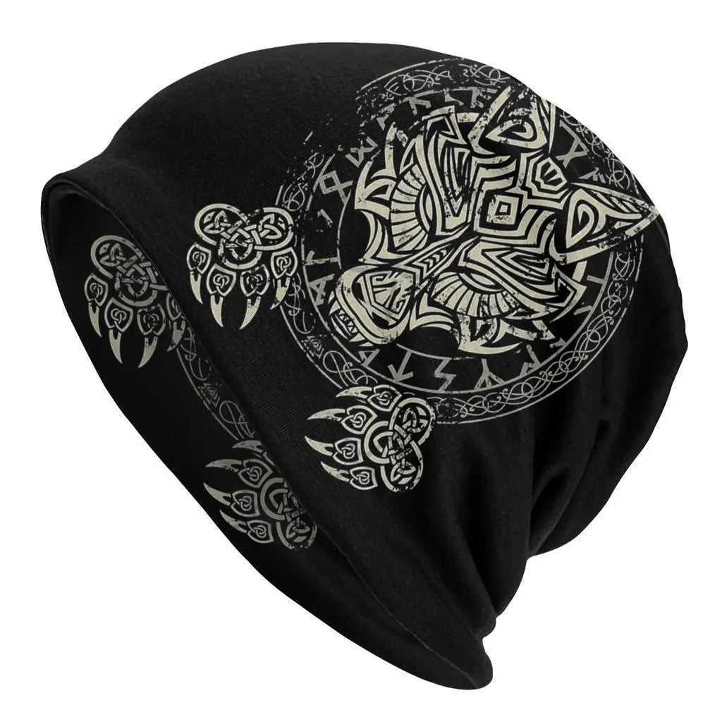 Cotton double-layer elastic beanie with Viking wolf graphic in various colours for street dance