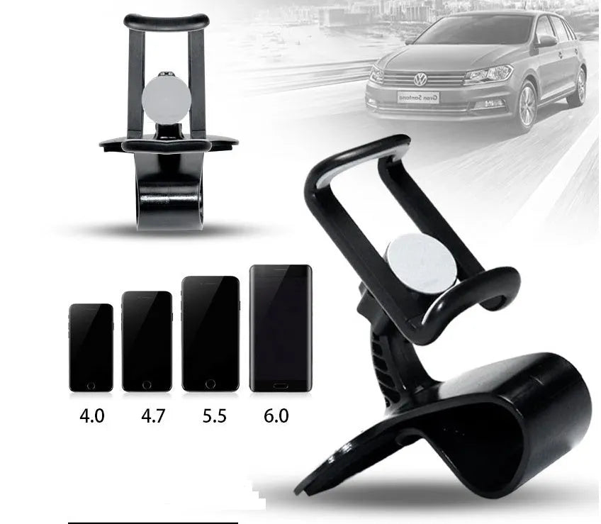 Rotating phone holder car pull clip direct view design ABS plastic black grey adjustable width