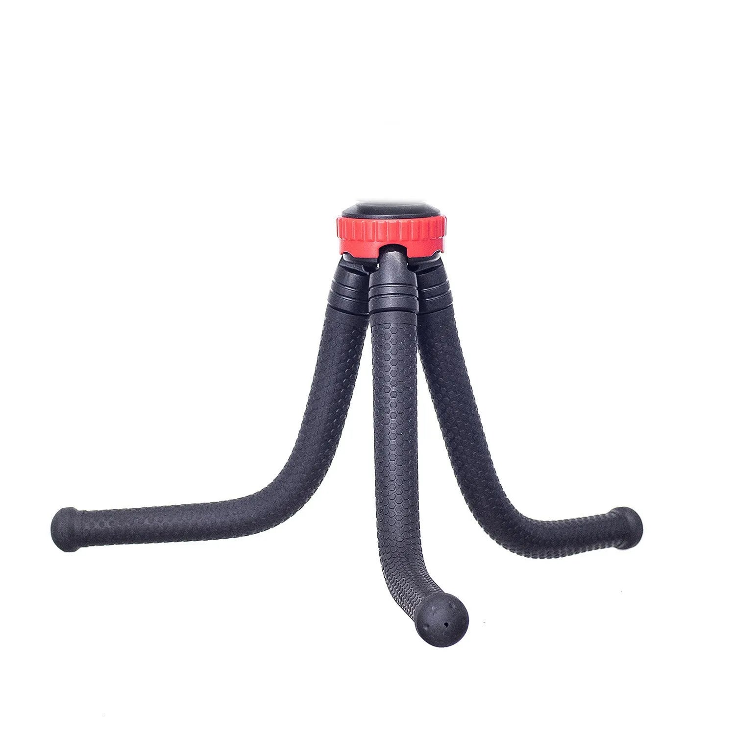 Black octopus tripod with flexible rubber legs wrapped around a pole holding a camera