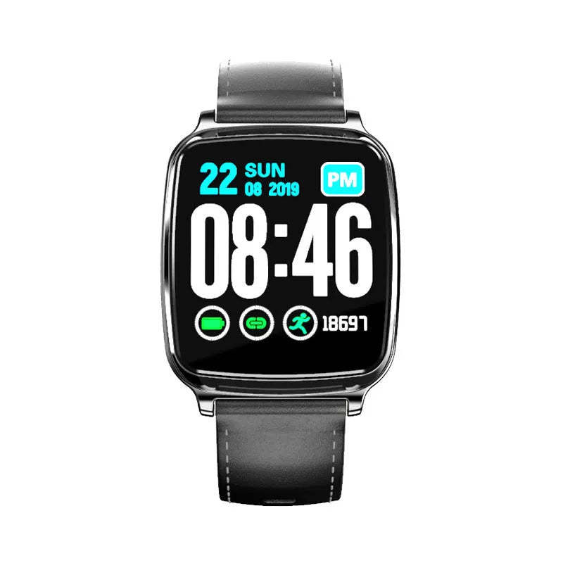 M8 smart fitness bracelet with heart rate monitor on a wrist, shown in black, brown, gold, or silver.