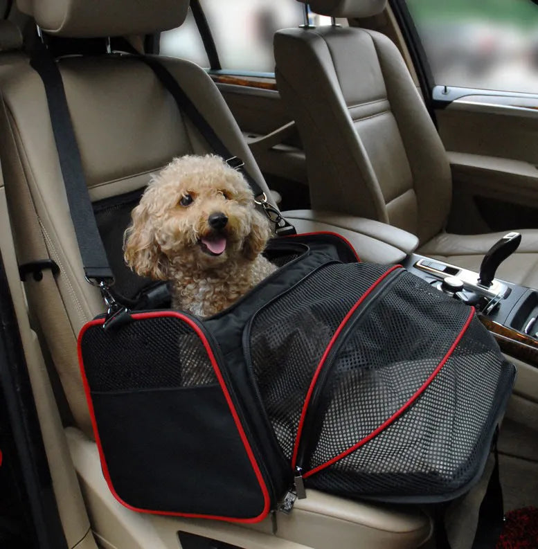Pet Trolley Bag Mesh Car Kit in black, showing mesh sides and pull handle, size 46x28x28cm for pets up to 7.5 kg