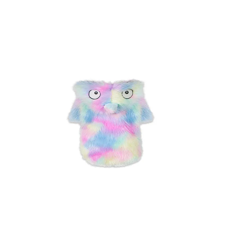 Colourful rainbow little monster pet winter coat in cotton polyester blend, sizes XS to XL