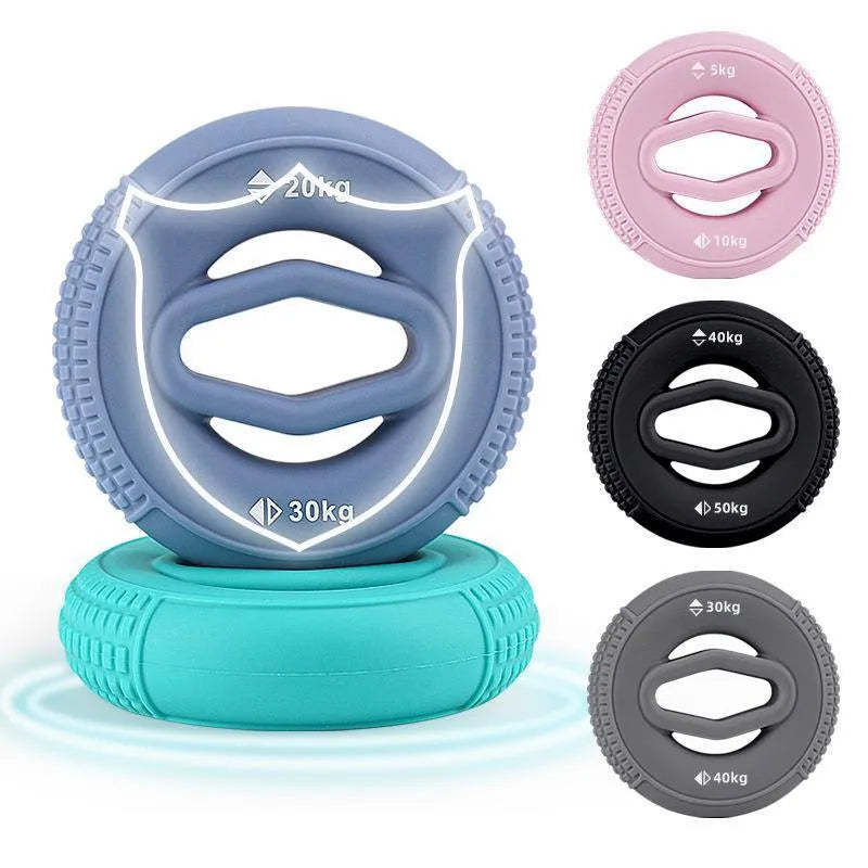 Silicone hand grip strengthener finger exerciser with colour-coded resistance levels from 5-10KG to 40-50kg
