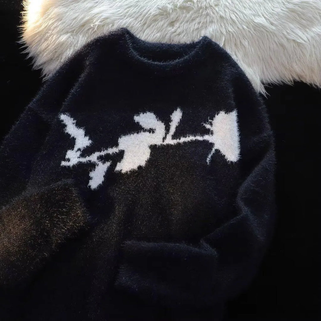 Men's dark rose flocking horse design sweater in cotton-polyester blend fabric