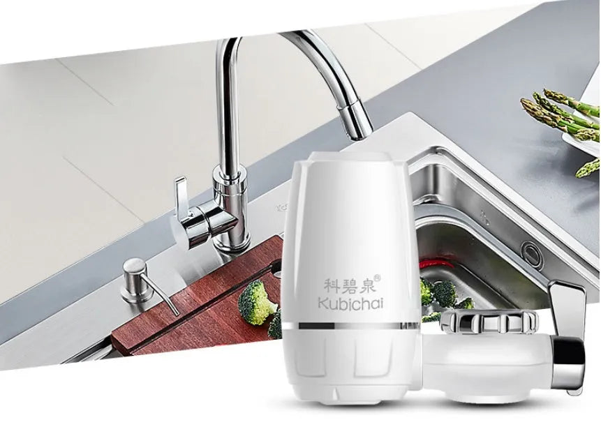 White plastic kitchen faucet water filter with ceramic cartridge and universal adapter set