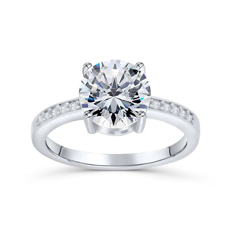 925 sterling silver engagement ring with 7.5mm clear stone on white background