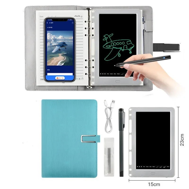 85-inch electronic writing pad with stitching appearance in black, dark blue, or sky blue with smart pen