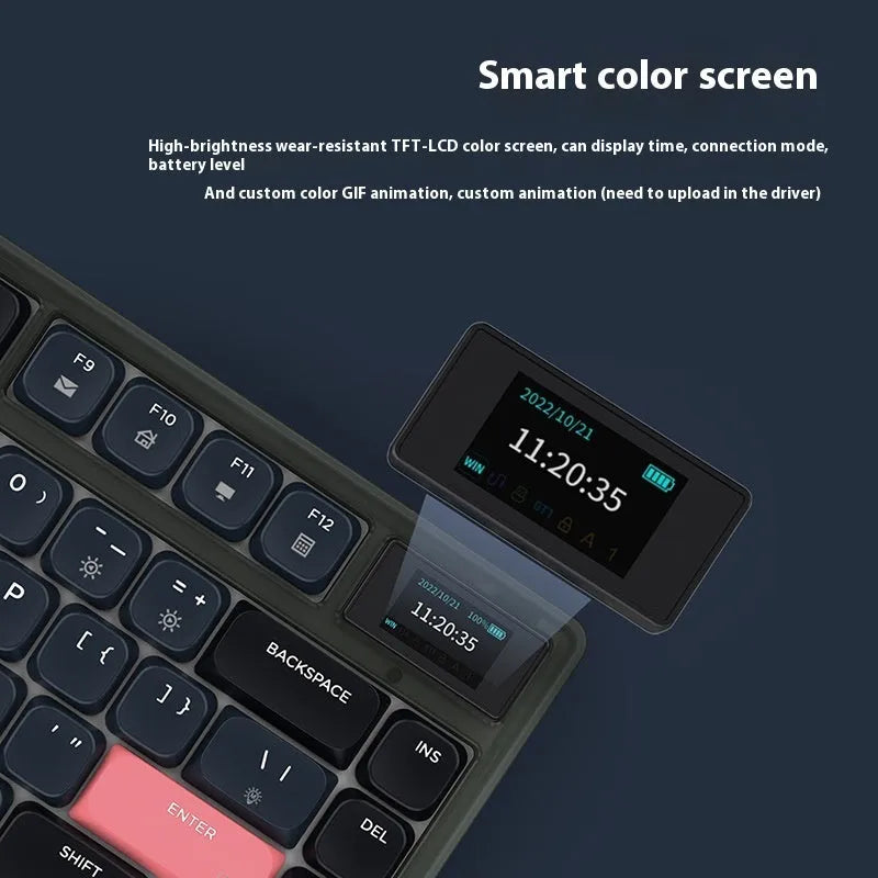 Ajazz AK832PRO mechanical keyboard in green or tea colour with compact 81-key layout and colour screen