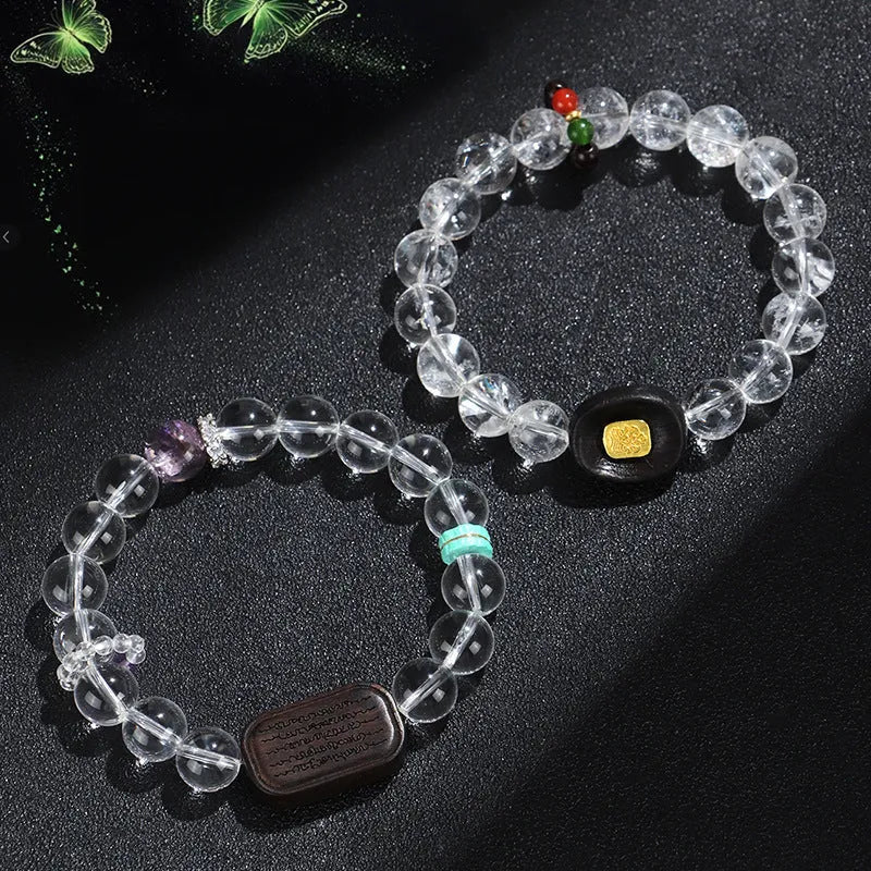 Natural white crystal ebony five warp bracelet showing handcrafted ethnic style and unisex design