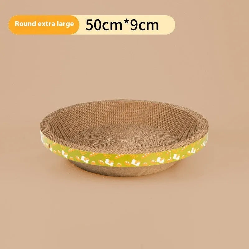 Cat scratch board and nest made from corrugated paper in simple style, round and oval sizes, with catnip sachet