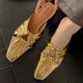 Women's genuine leather half toe cap slippers in metallic colours with square toe and TPR sole
