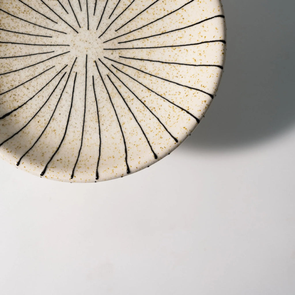 Retro black and white striped plastic resin dessert plate approximately 20-24cm diameter
