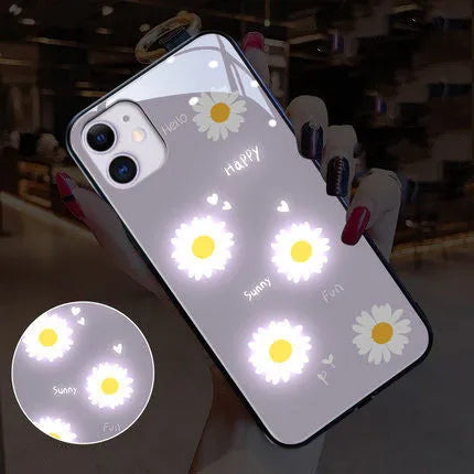 iPhone luminous case with painted daisy pattern and voice-activated colour light in TPU material