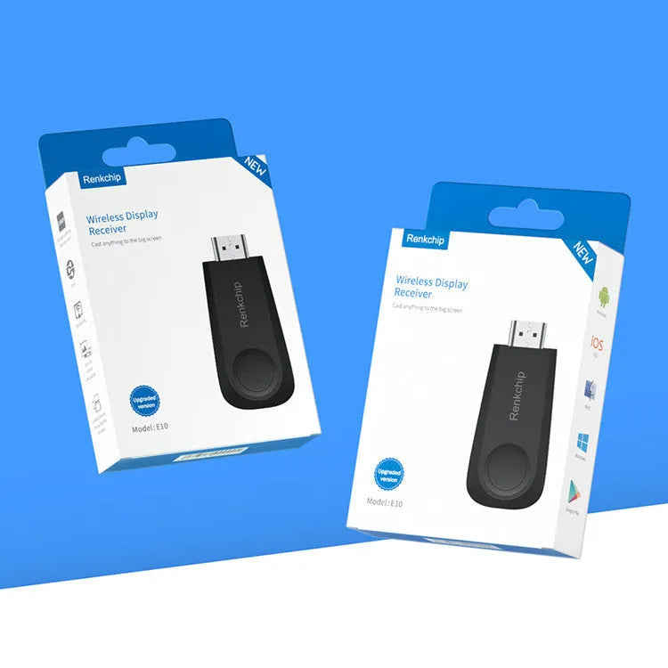 E10 RENKCHIP wireless HDMI mirror push dongle in black ABS housing with micro USB port
