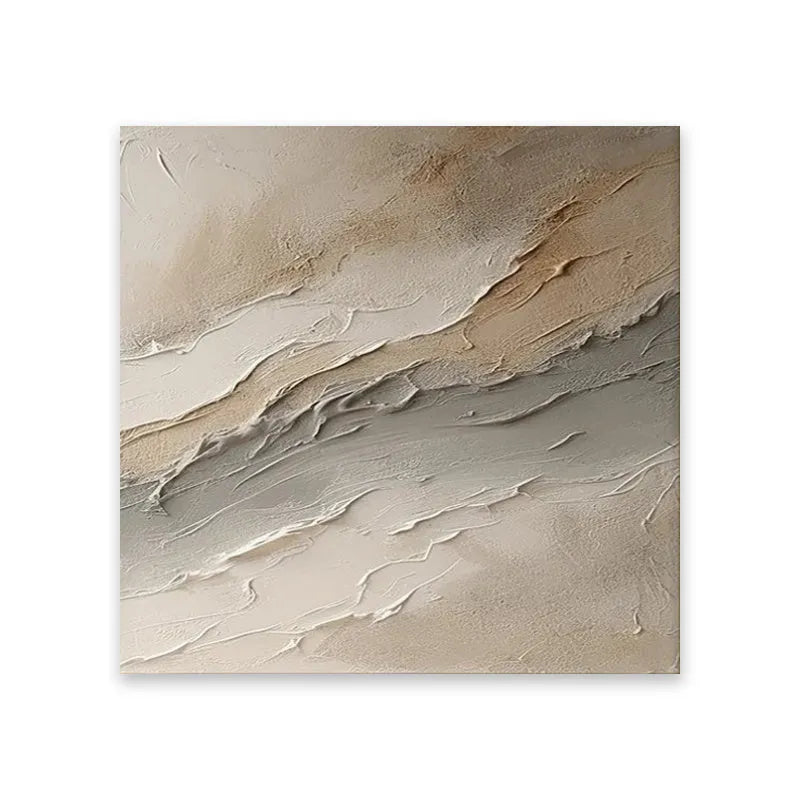 Hand-painted beige grey abstract oil painting on rolled unframed canvas for living room wall decor
