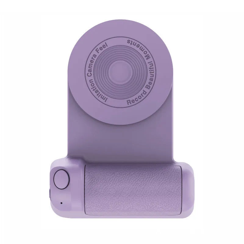 Black magnetic phone camera holder with rotatable grip and ergonomic PU leather handle