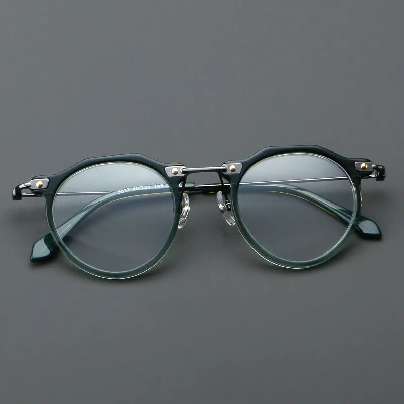 Round metal optical glasses 5812 retro rim in bright black with AC lenses