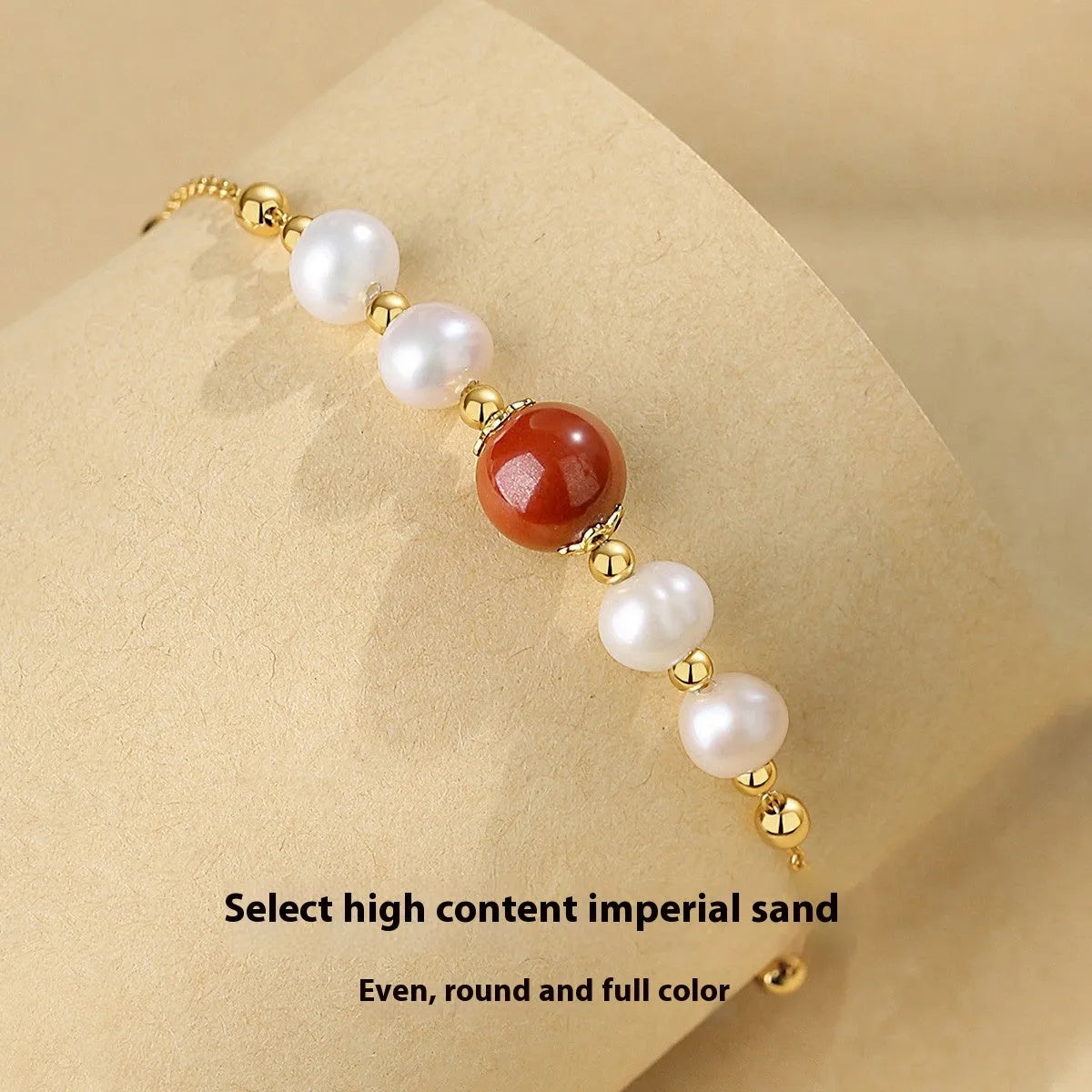 Yellow retro-style 925 silver bracelet with red bean pearl cinnabar design for women