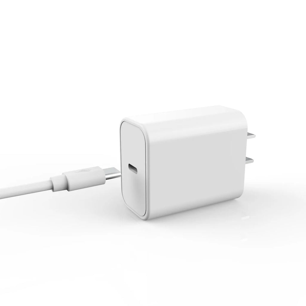 White USB Type-C charger with CCC UL certification for Android devices on a plain background