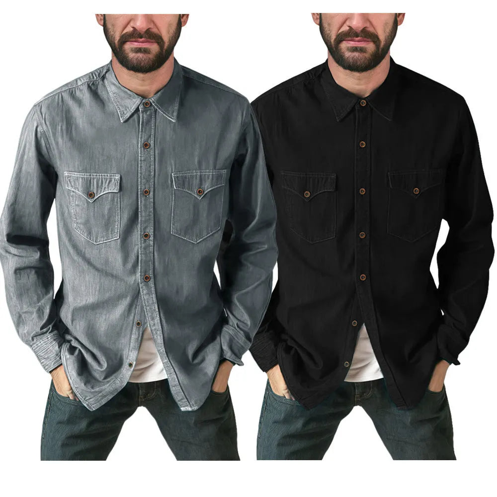 Men's cotton denim cardigan coat jacket in khaki, shown in a regular fit.