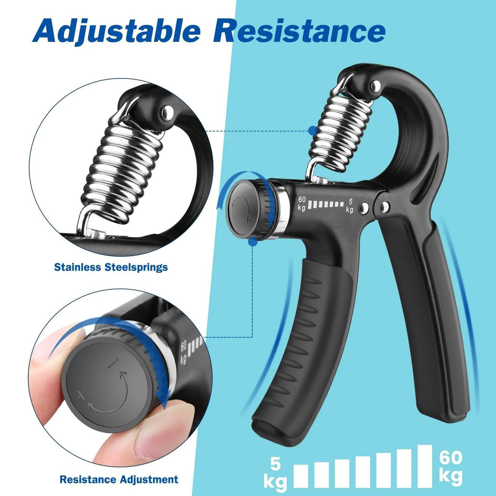 Adjustable hand-muscle developer spring grip in black for professional finger strength training