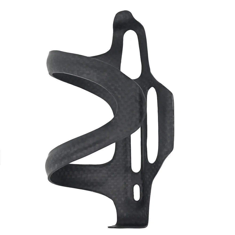 Black carbon fibre side-pull water bottle cage for road and mountain bikes.
