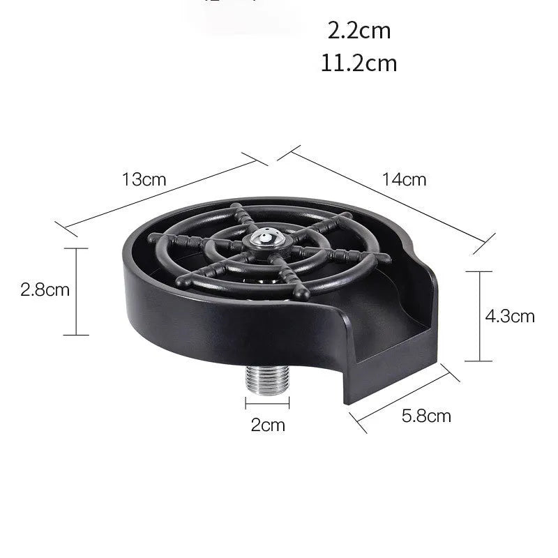 Bar counter cup washer with high-pressure spray nozzle and five-hole head in black and white colour options