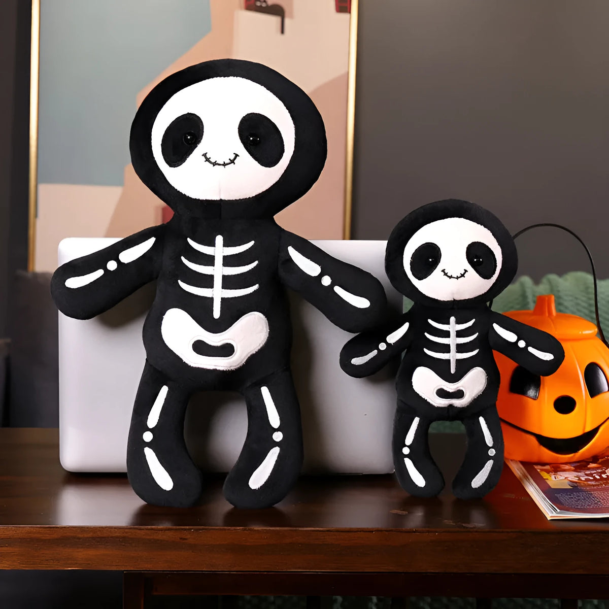 Halloween skull pillow plush toy in Skull Bob colour, 40cm height, soft decorative cushion for kids