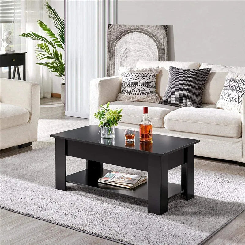Black lifting coffee table plate type with multi-function height adjustment in modern simplicity style for living room or office