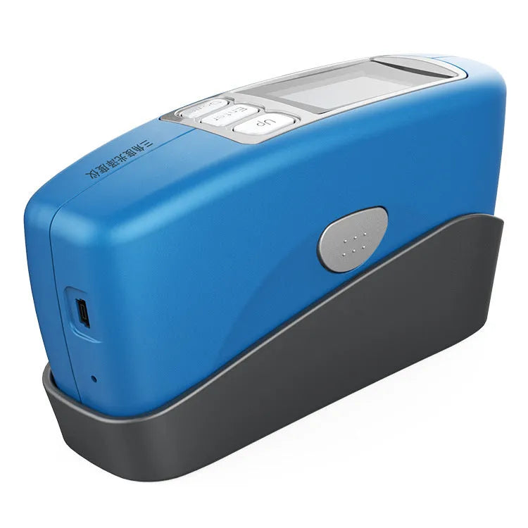Portable handheld ceramic and stone glossiness tester for measuring surface brightness.