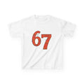 Children's pure cotton white T-shirt with printed logo, short sleeves, and drop shoulder for school uniform