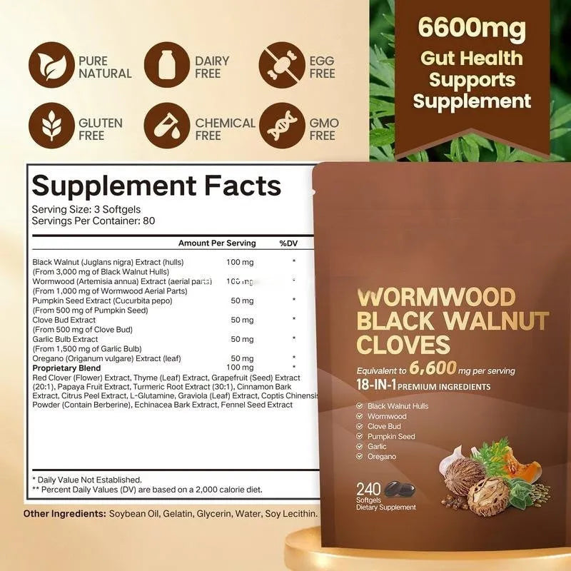 Absinthium Black Walnut soft capsules 240 tablets pack, herbal supplement for adult internal support