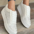 Women's lace-up casual shoes with rhinestone decoration and thick rubber soles in multiple colours