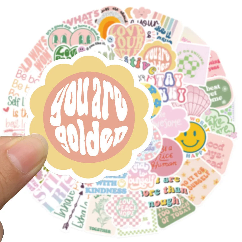 Danish pink motivational stickers with graffiti and cartoon patterns for smooth surfaces