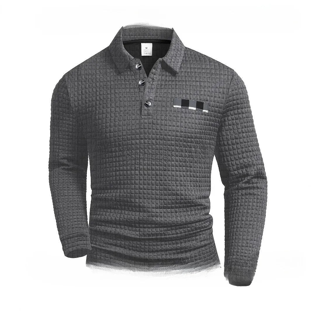 Trendy casual all-matching printed long sleeve waffle polo sweater in Korean style, loose fit, 14 colour options
