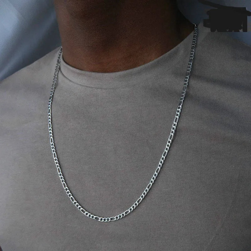 Men's alloy geometric necklace in gold finish, 50cm length, on a flat surface